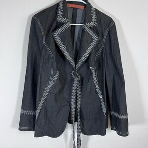 Divine Denim Tie Front Jacket with White Trim Stitching Size 18W